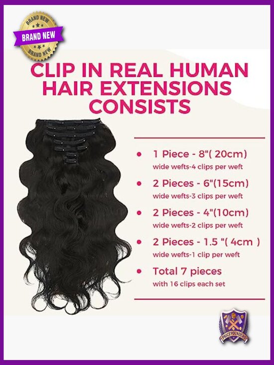 14in 7pcs 120g Clip in Hair Extensions Real Human Hair Body Wave